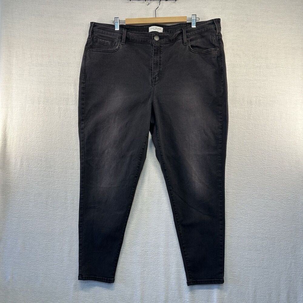 Lane Bryant Black Skinny Jeans Women Sz 22R Mild Distress Faded Cotton Stretch